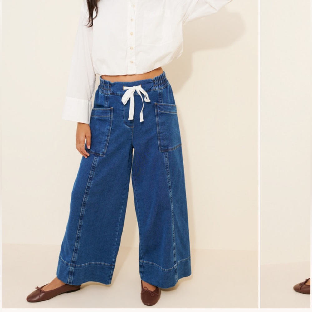 Maeve Blue Tie-Waist Wide-Leg Jeans